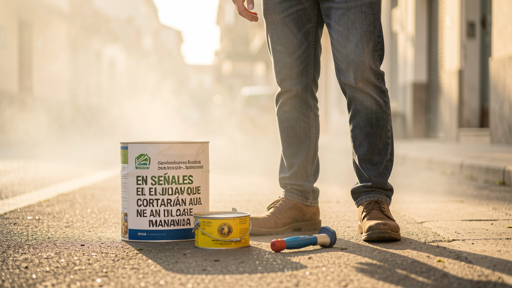 Detalle fotográfico relacionado con 4 señales en el suelo que indican que cortarán el agua en tu calle mañana